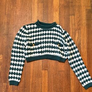 Green and White Patterned Women's Sweater